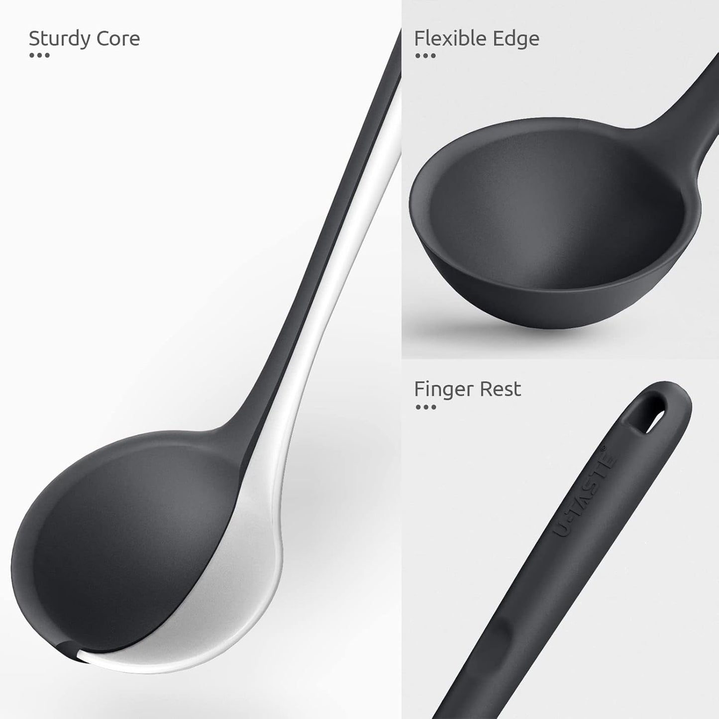 13 inch Silicone Soup Ladle: U-Taste 600ºF Heat Resistant 4 oz Large Non-Stick Seamless Rubber Kitchen Deep Serving Spoon with Non-Slip Solid Long Handle for Cooking Sauce/Stews/Gravies/Chili(Purple)