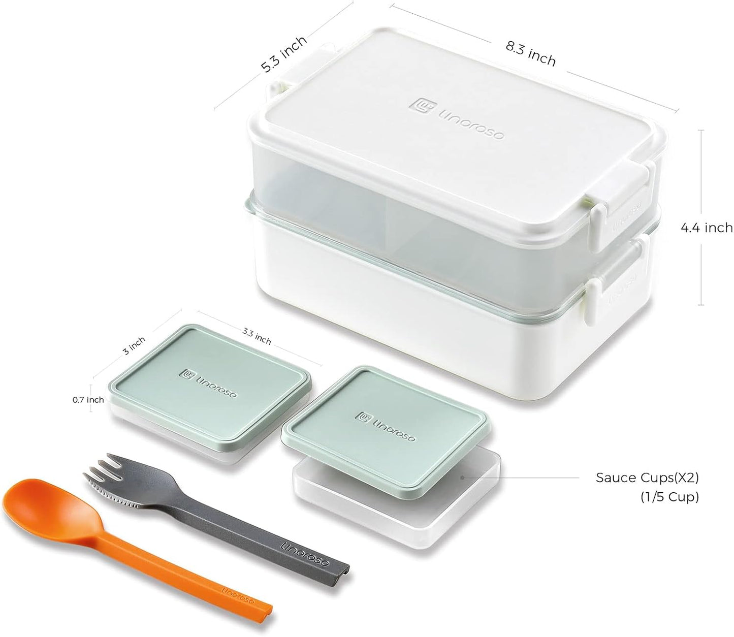 Linoroso Stackable Bento Box Adult Lunch Box | Meet All You On-The-Go Needs for Food, Salad and Snack Box, Premium Bento Lunch Box for Adults Include Utensil Set, Dressing Containers - Pale Mint