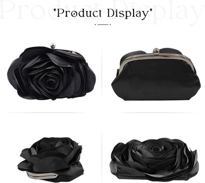 JAMBHALA Mini Women Rose Clutch Bags Evening Handbag with Detachable Chain for Wedding Party