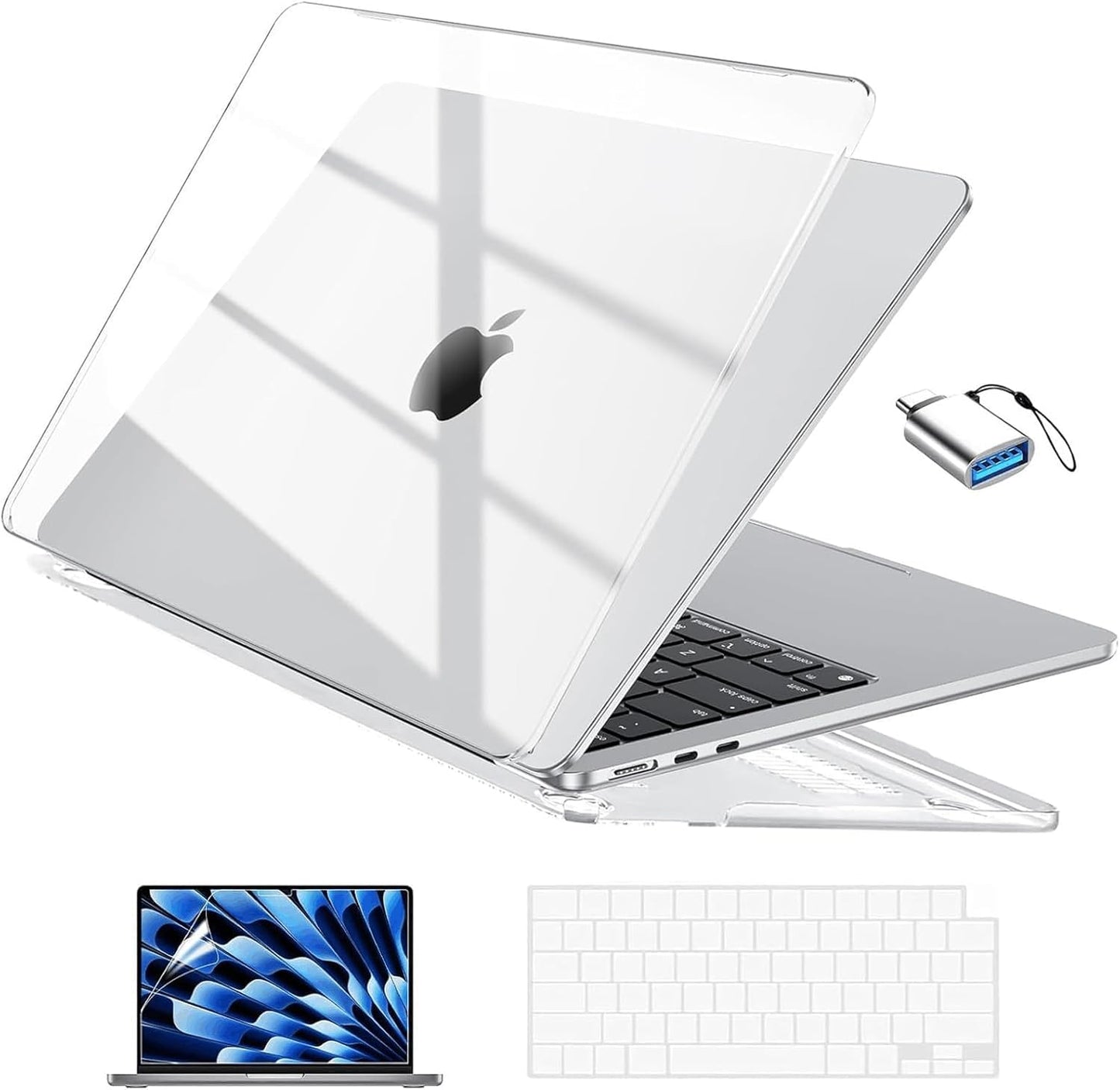 EooCoo Case Compatible with MacBook Air 13 inch M4 M3 M2 2025-2022 A3240 A3113 A2681, 13.6" Hard Case Cover & TPU Keyboard Skin & Screen Protector for Laptop Air 13.6 inch - Crystal Clear