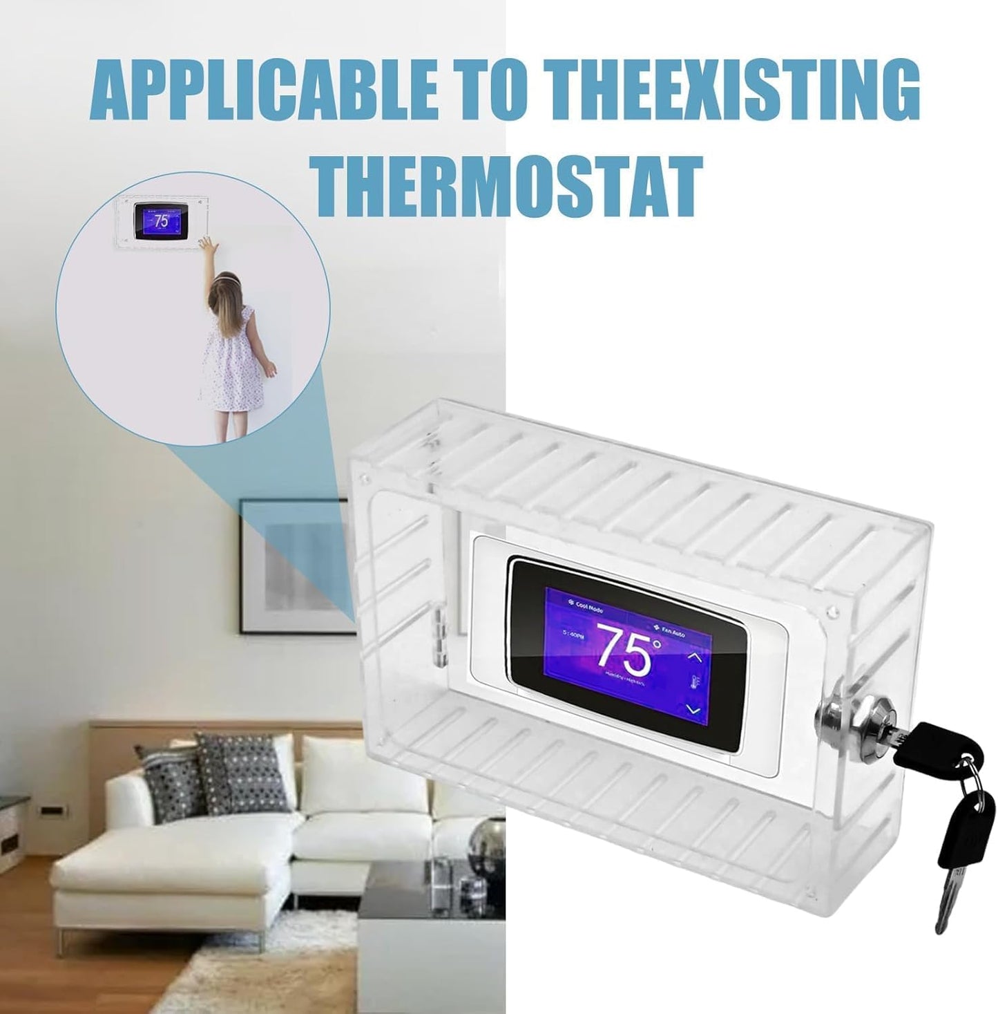 Thermostat Lock Box with Key,Universal Clear Thermostat Cover,Acrylic Wall Mounted Guard Box,for Wall,Restaurants,Wall AC Panel,Fits 7.8" H x 4.7" W x 2.2" D or Smaller