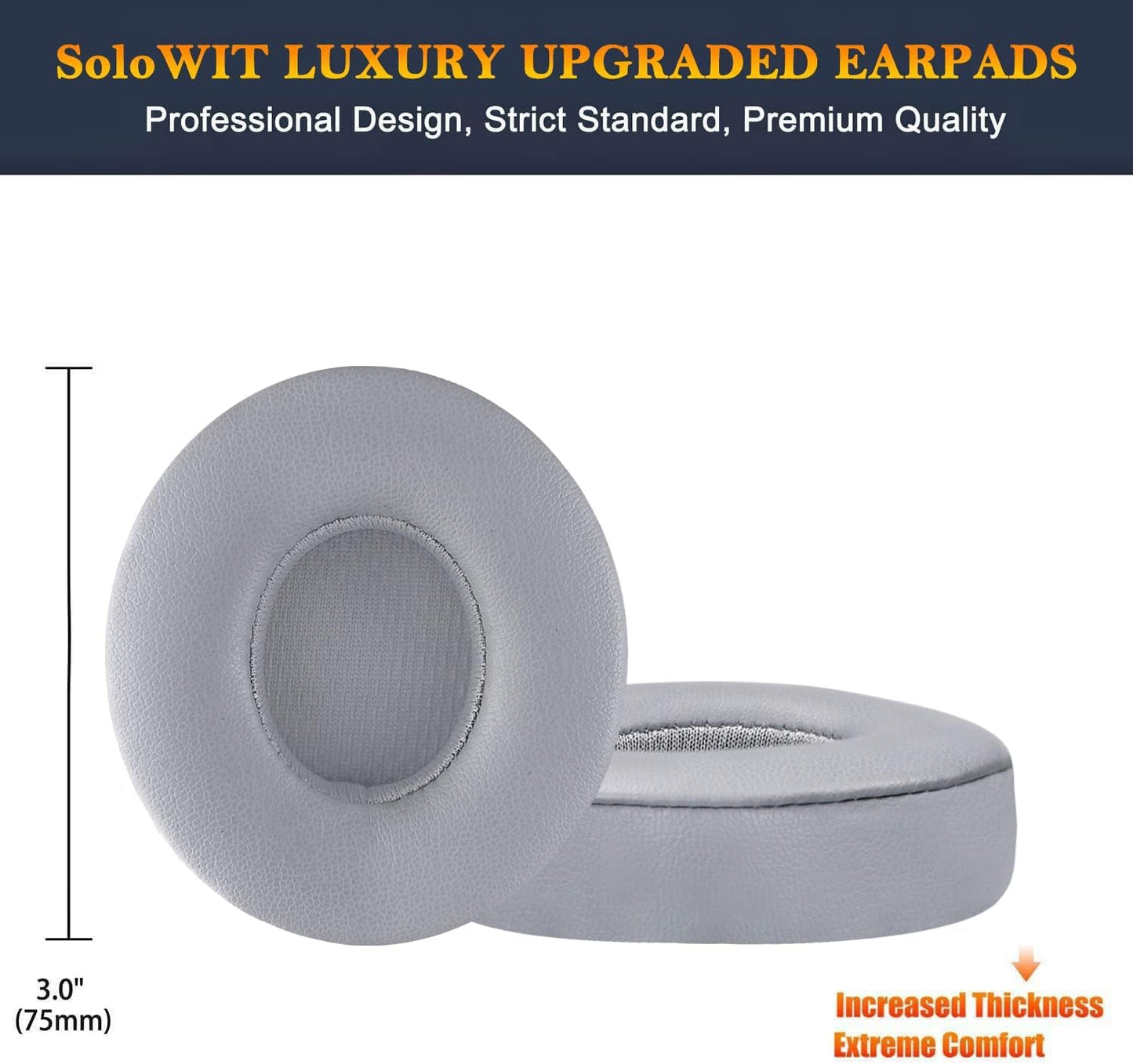SoloWIT® Ear Pads Cushions Replacement, Earpads for Beats Solo 2 & Solo 3 Wireless On-Ear Headphones with Soft Protein Leather, Stronger Adhesive, Noise Isolation Memory Foam - Black