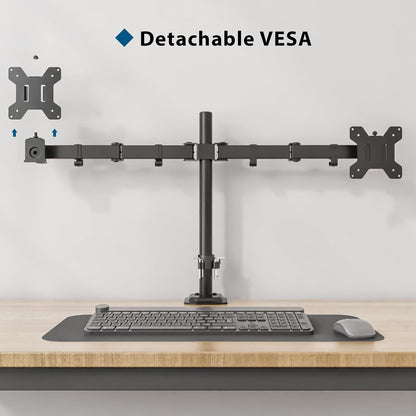 BONTEC Dual Monitor Arm for 13-32 inch LCD LED PC Screens, Height Adjustable 360° Rotation, 90° Tilt and Swivel, 22 lb per Arm, Desk Clamp or Grommet Mount, Cable Management,Black
