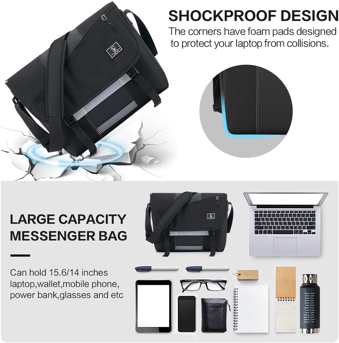 OIWAS Messenger Bag - Messenger Bag Men, Satchel Bags for Women, Lightweight Computer Bag, School Book Bag - PuriLite