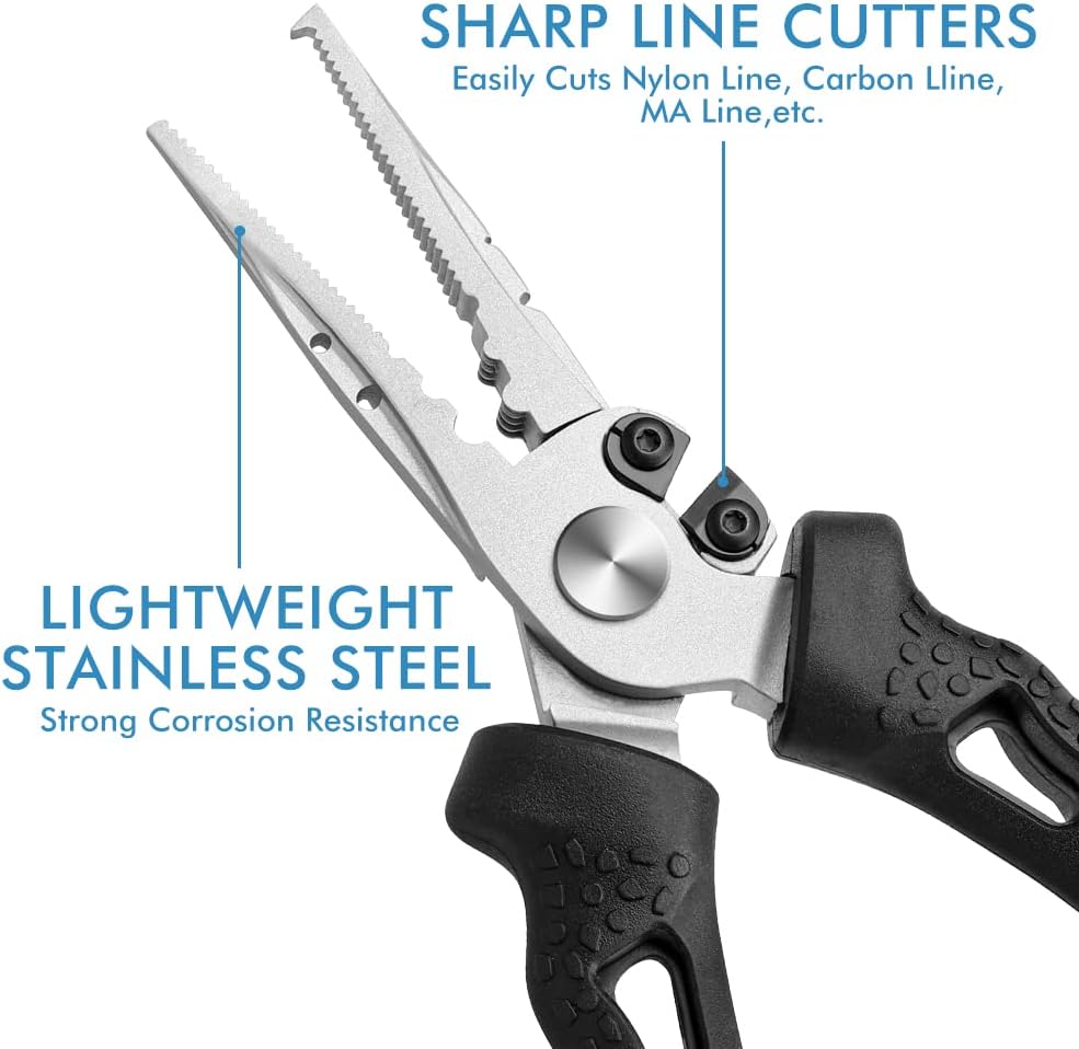 TRUSCEND Lockable Handy Fishing Pliers with Innovative Ergonomic Handle, Saltwater Corrosion Resistant Teflon Coated Fishing Tool, Multi-Function Fishing Gear with Mo-V Cutter, Amazing Fishing Gift
