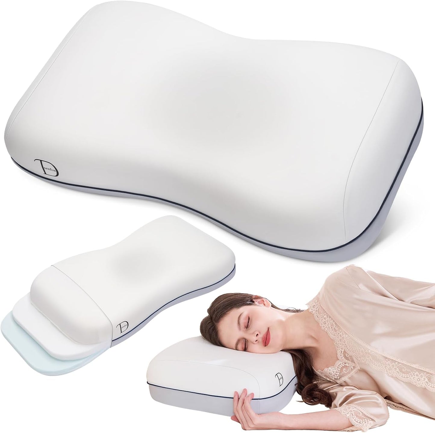 Cervical Neck Pillow for Neck & Shoulder Support, Adjustable Memory Foam Pillow with Customizable Height and Firmness, Ergonomic Pillow for Side, Back, Stomach and Combination Sleepers, White