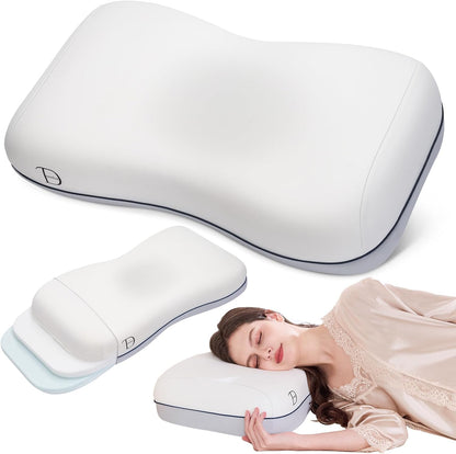 Cervical Neck Pillow for Neck & Shoulder Support, Adjustable Memory Foam Pillow with Customizable Height and Firmness, Ergonomic Pillow for Side, Back, Stomach and Combination Sleepers, White