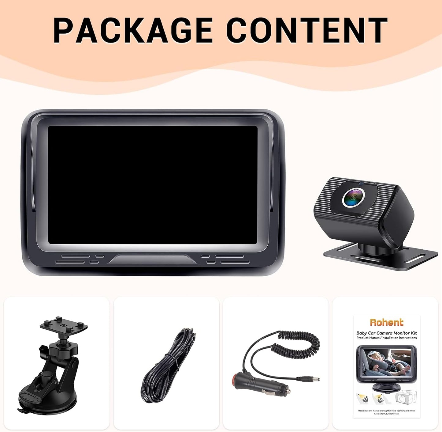 Rohent Baby Car Camera HD 1080P - Rear-Facing Infant Monitor with Night Vision Car Camera for Baby 150° Wide-Angle Lens Anti-Glare Screen Easy Install 360° Adjustable Display