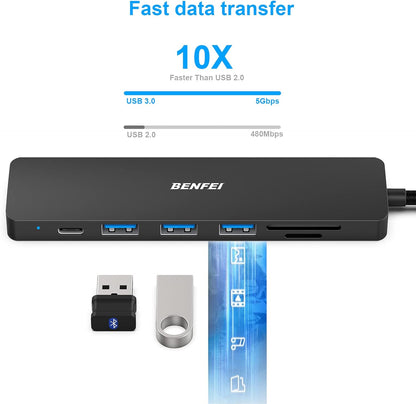 BENFEI USB C HUB 7in1, USB C HUB Multiport Adapter with USB-C to HDMI, USB-C to SD/TF Card Reader/3*USB 3.0/100W Power Delivery, Compatible with iPhone 15 Pro/Max, MacBook, iPad Pro, iMac, S23, XPS17