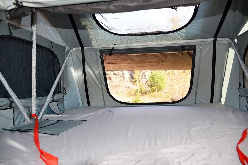 Enthuze 4 Person Rooftop Tent | Waterproof Hard Base Roof Tent for Trucks, SUVs & Trailers with Mattress & Aluminum Base