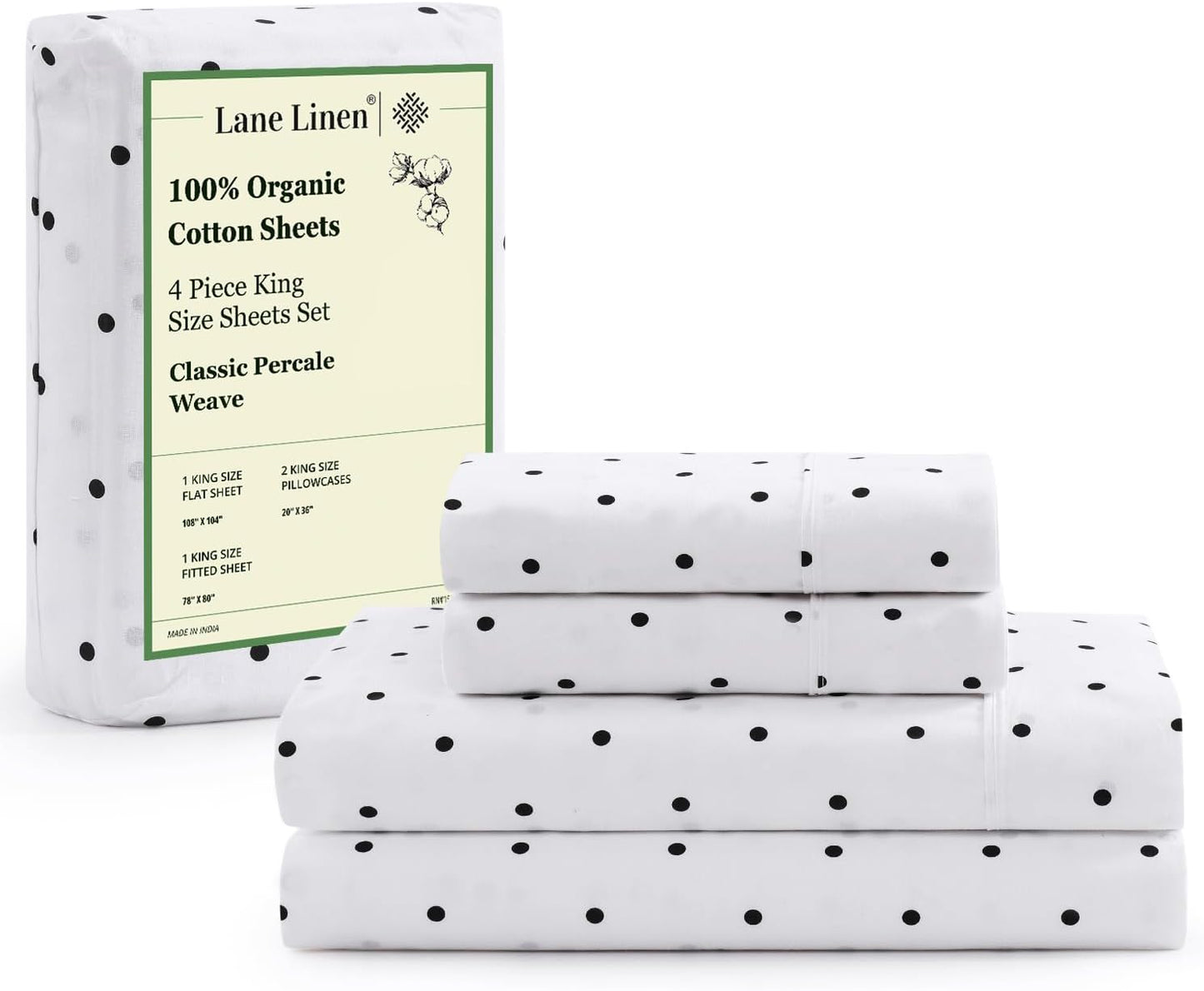 Lane Linen 100% Organic Cotton Queen Sheet Set, 4-Piece Percale Bed Sheets for Queen Bed - Soft, Breathable, Hypoallergenic, Deep Pocket Fits Mattress Up to 15" Deep, Hotel Quality Sheets - White