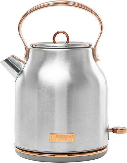 Haden 75041 Heritage 1.7 Liter (7 Cup) Stainless Steel Electric Kettle with Auto Shut-Off and Boil Dry Protection, Black/Copper