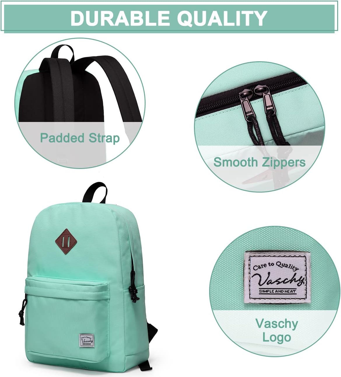 School Backpack for Kids, VASCHY Lightweight Water Resistant Casual Schoolbag Daypack for Men Women Teen Boys Girl Bookbag