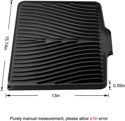 TIKNIK Silicone Dish Drying Mat for Kitchen Counter, Dish Drying Pad, Non-Slip Drain Pad with Built-in Drain, Heat Resistant Stone Drying Mat(40 L x 33 W cm, Grey)