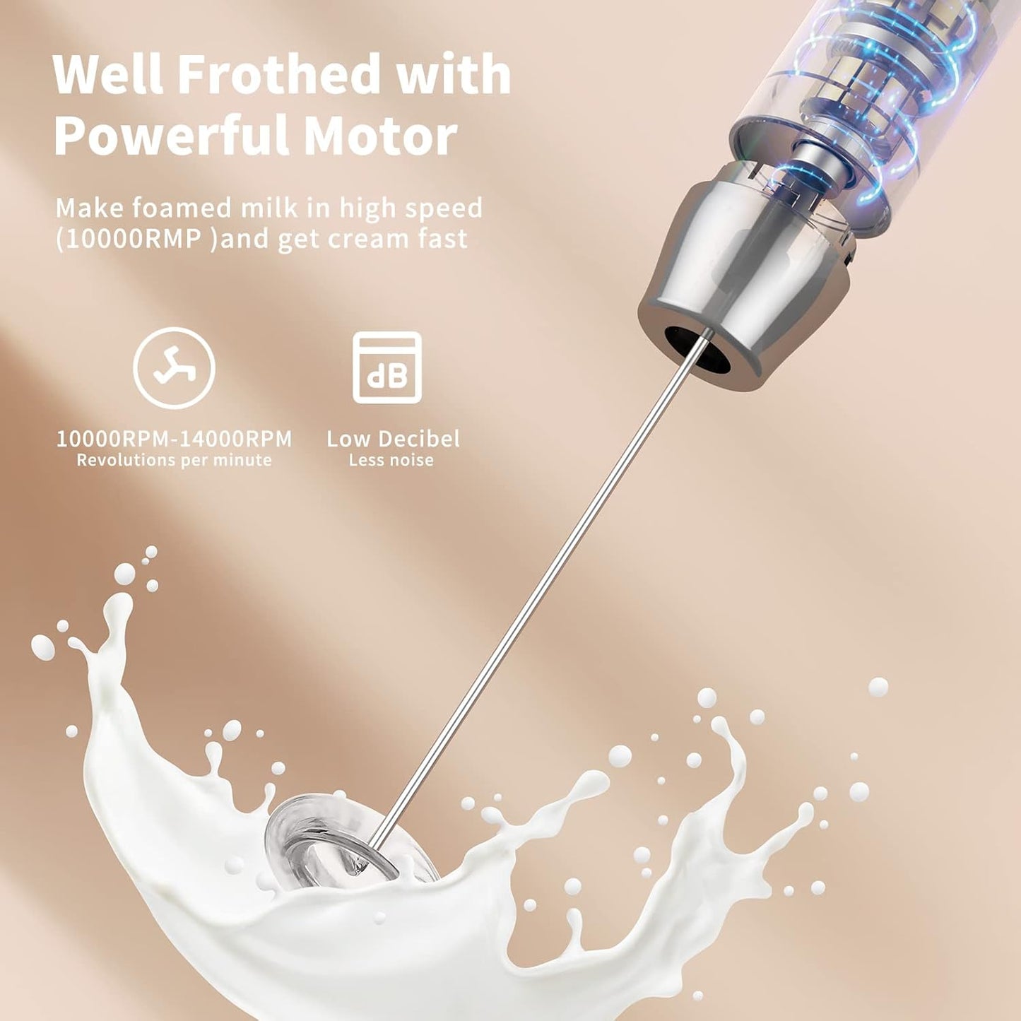 Maestri House Rechargeable Milk Frother, Handheld Electric Foam Maker Waterproof Detachable Stainless Steel Whisk Drink Mixer Foamer for Lattes, Cappuccino, No Stand (Black)，LunaFro NS