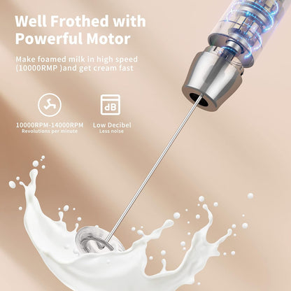Maestri House Rechargeable Milk Frother, Handheld Electric Foam Maker Waterproof Detachable Stainless Steel Whisk Drink Mixer Foamer for Lattes, Cappuccino, No Stand (Black)，LunaFro NS
