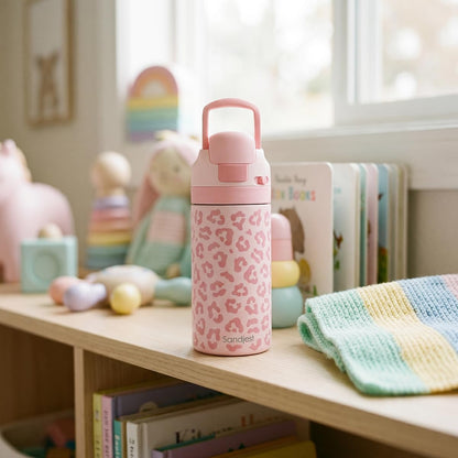 Leopard Skin Kids Insulated Stainless Steel Water Bottle 16 Oz, Travel Tumbler for School, Sports for Girls, Birthday, Back to School