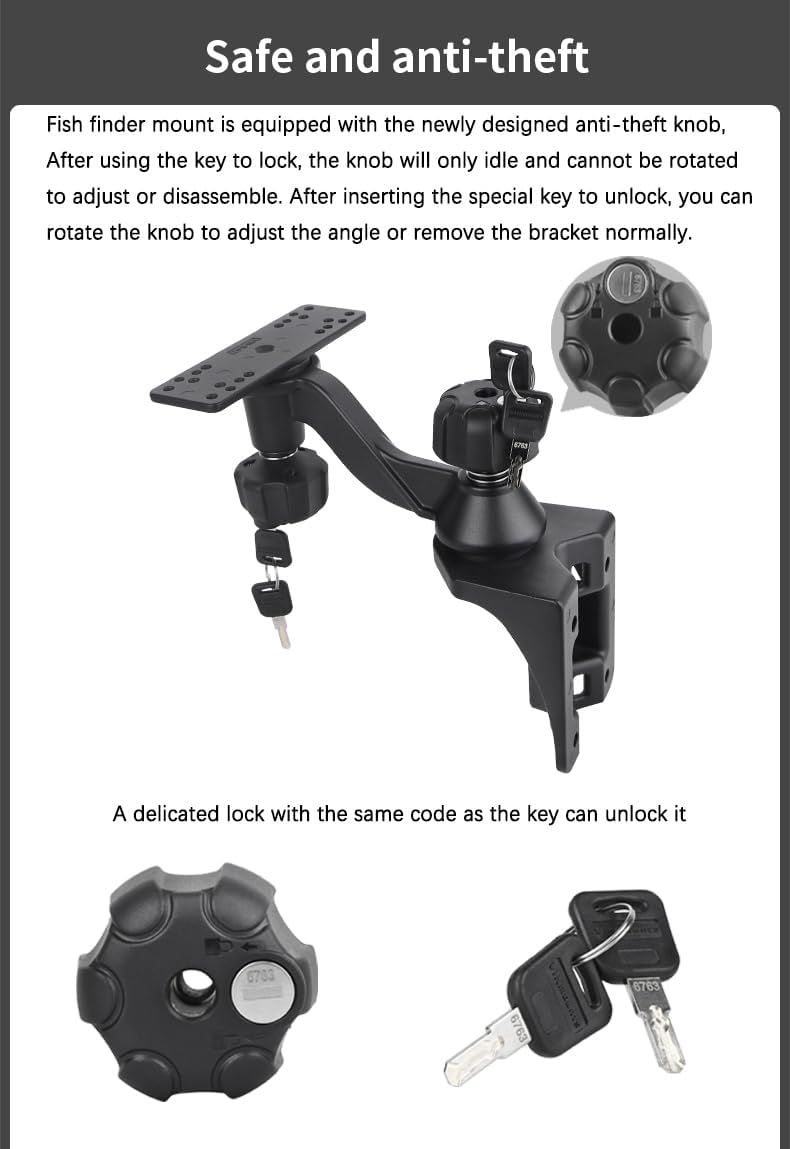 Strg Fish Finder Mount with Lock for Boat, Kayak Fish Finder Swing Mount Marine Electronics Mounts with Rectangular Plate Compatible with Scotty Garmin Lowrance Humminbird and More Depth Finder