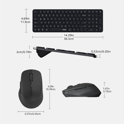 RAPOO Keyboard and Mouse Wireless - 9010M Multi-Device Wireless Keyboard Mouse Combo, 2.4GHz/Bluetooth 5.0/4.0 Wireless Keyboard Mouse Set for Windows/Mac/Linux/Chrome, Support 4 Devices, Silent Click