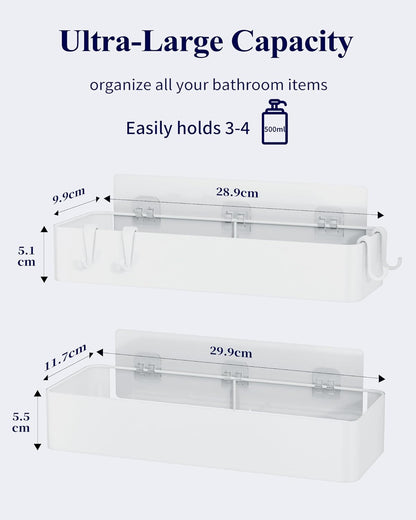 Kitsure Large Shower Caddy - 2 Pack Adhesive Shower Organizer, Drill-Free Shower Shelves for Inside Shower, Rustproof Bathroom Shelf Shower Shelf for Bathroom, Black