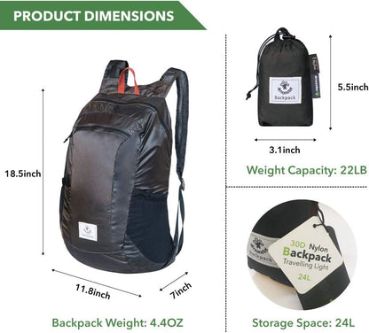 4Monster Hiking Daypack,Water Resistant Lightweight Packable Backpack for Travel Camping Outdoor
