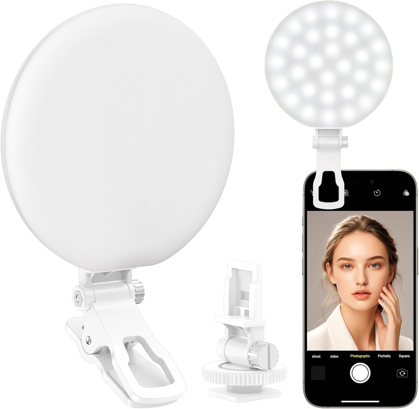 Anautin 60 LED Ring Light, Rechargeable Selfie Light with Front & Back Clip, 2500-6500K Portable Phone Light, Adjustable 3 Light Modes for iPhone, iPad, Tablet, Laptop, CRI97+, 90 Grams (Pink)