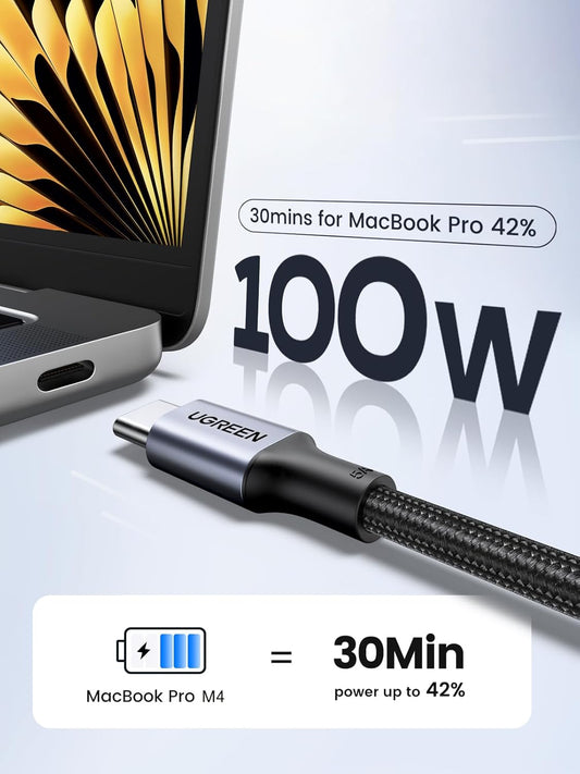UGREEN 100W USB C to C Cable (6FT 2Pack), PD Type C Fast Charger Cord, 5A Charging Cable Compatible with MacBook Pro Air, iPad, Dell XPS, iPhone 16 15, Galaxy S25 S24 S23 Ultra, Pixel 9 8 7 - PuriLite