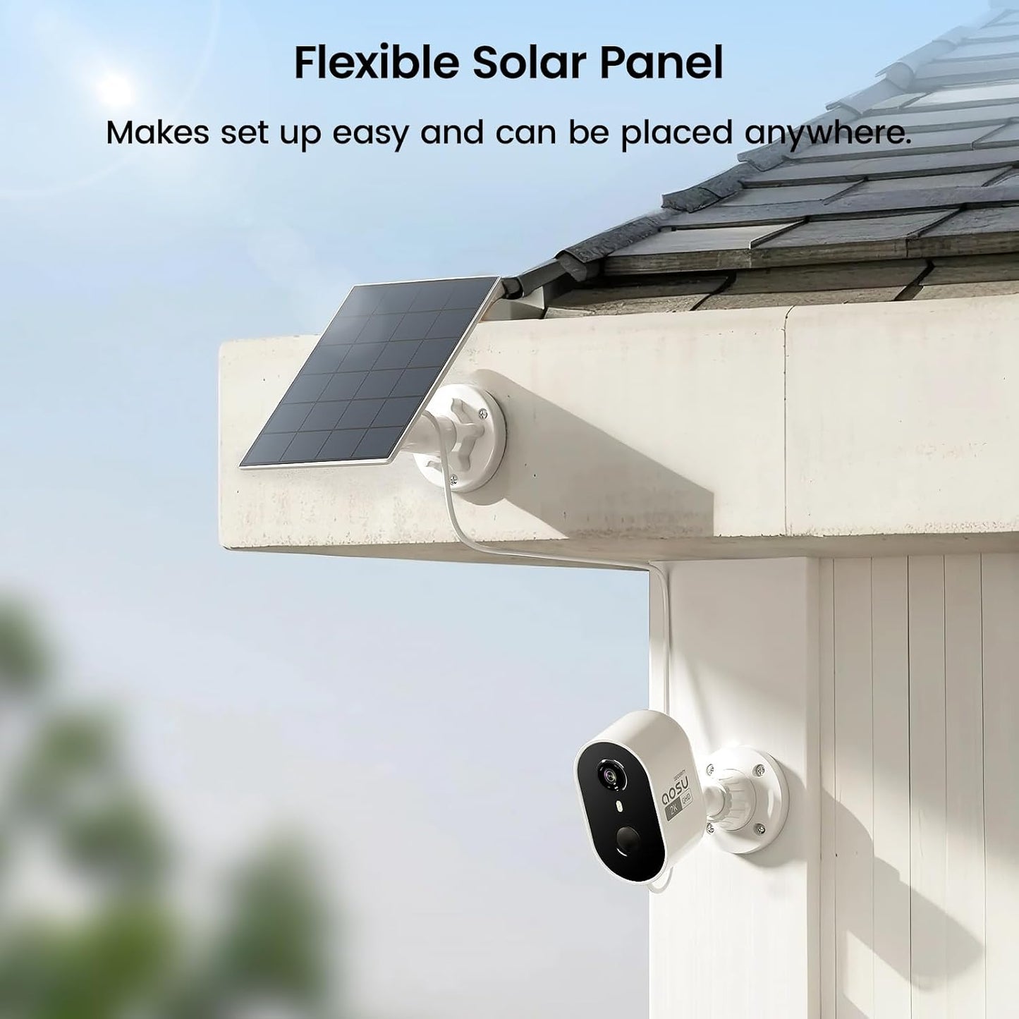 AOSU 2K Security Camera Wireless Outdoor, Solar Powered Security Camera with Spotlight, Siren, Motion Detection, Full Color Night Vision, 2-Way Audio, IP66, Compatible with Alexa, 2.4GHz WiFi (2PACK)