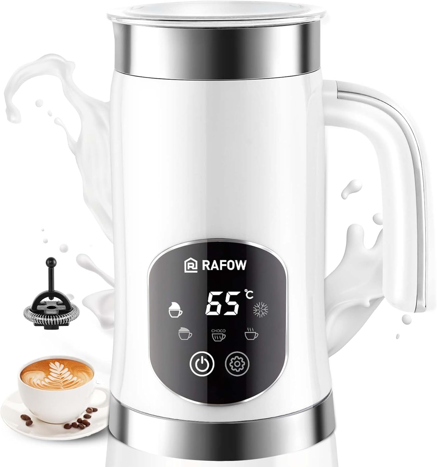 Milk Frother Electric Steamer: 4-in-1 Automatic Magnetic Foamer with Hot Foam Cold Froth for Cappuccino Latte Matcha - 250ml Large Capacity Milk Warmer Chocolate Heater Stainless Steel
