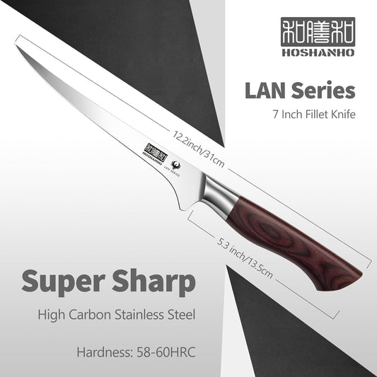 HOSHANHO Fillet Knife 7 Inch, Professional High Carbon Stainless Steel Boning Knife for Meat, Ultra Sharp Japanese Fish Fillet Knife with Ergonomic Wood Handle - PuriLite