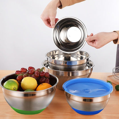 Stainless Steel Mixing Bowls With Airtight Lids, Colorful Silicone Flat Base Nesting Metal Bowls, Measurement Lines, Salad Bowl Cooking Bowl With Lid And Silicone Bottom(20cm)