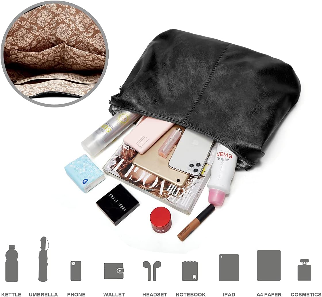 Ashioup Hobo Bags for Women Soft PU Leather Shoulder Bag Vintage Slouchy Handbag with Zipper