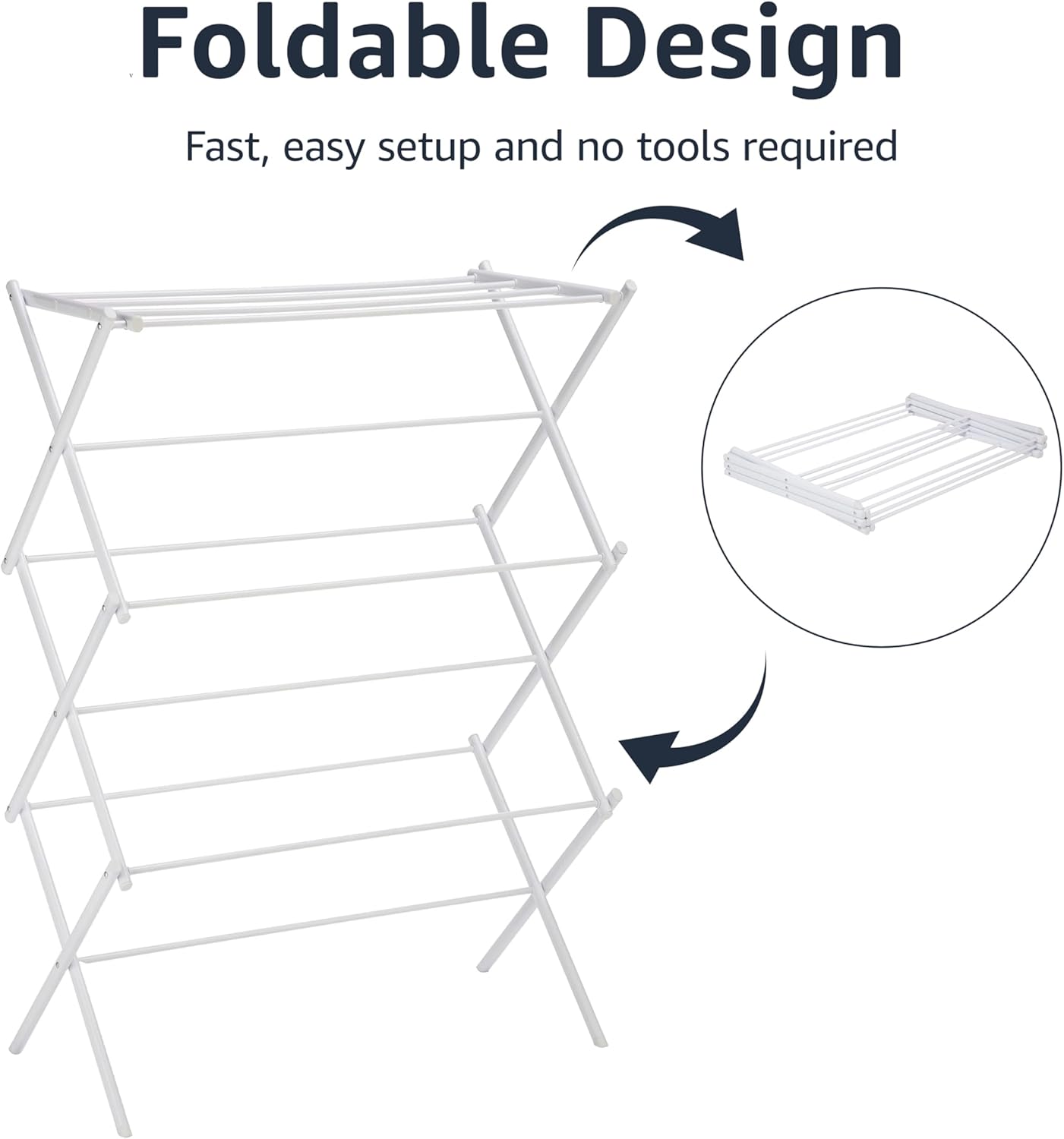 Foldable Portable Laundry Drying Rack for Indoor Air Drying Clothing, 29.4 x 14.8 x 41.9 inches (LxWxH), Chrome Silver
