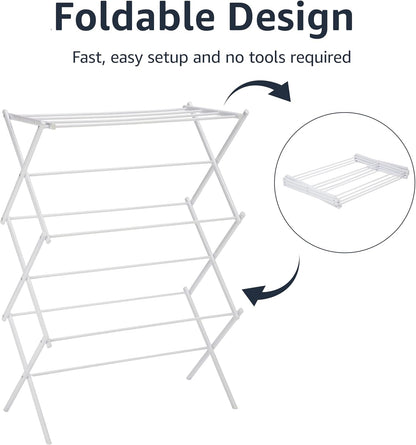 Foldable Portable Laundry Drying Rack for Indoor Air Drying Clothing, 29.4 x 14.8 x 41.9 inches (LxWxH), Chrome Silver