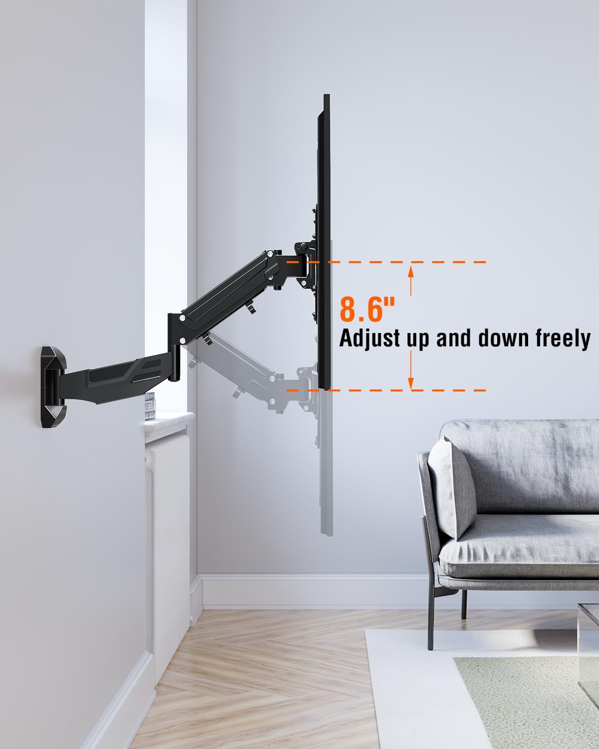 ELIVED Height Adjustable TV Wall Mount for Most 23-55 Inch tvs, Spring Arm Full Motion Swivel Tilt Articulating TV Mount Bracket, Max VESA 400x400mm, Support 11-66 lbs, YD1010