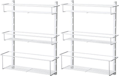 ClosetMaid Adjustable 3 Shelf Spice Rack Organizer Kitchen Pantry Storage for Cabinet Door or Wall Mount with Metal Shelves, White (2 Pack)