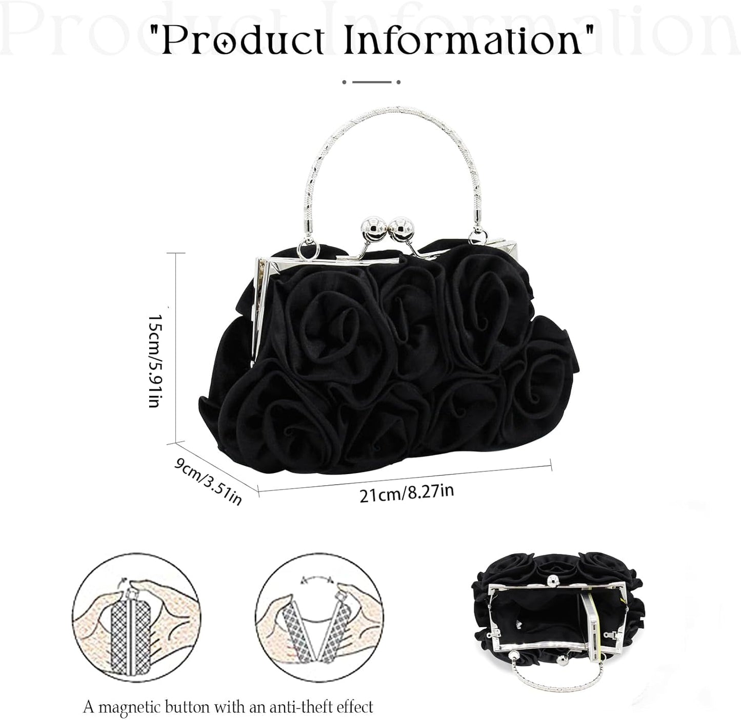 JAMBHALA Women Evening Clutch Bag Floral Satin Purses with Detachable Strap for Wedding, Party, Prom