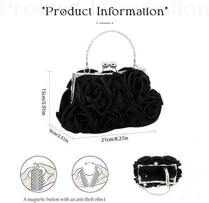 JAMBHALA Women Evening Clutch Bag Floral Satin Purses with Detachable Strap for Wedding, Party, Prom