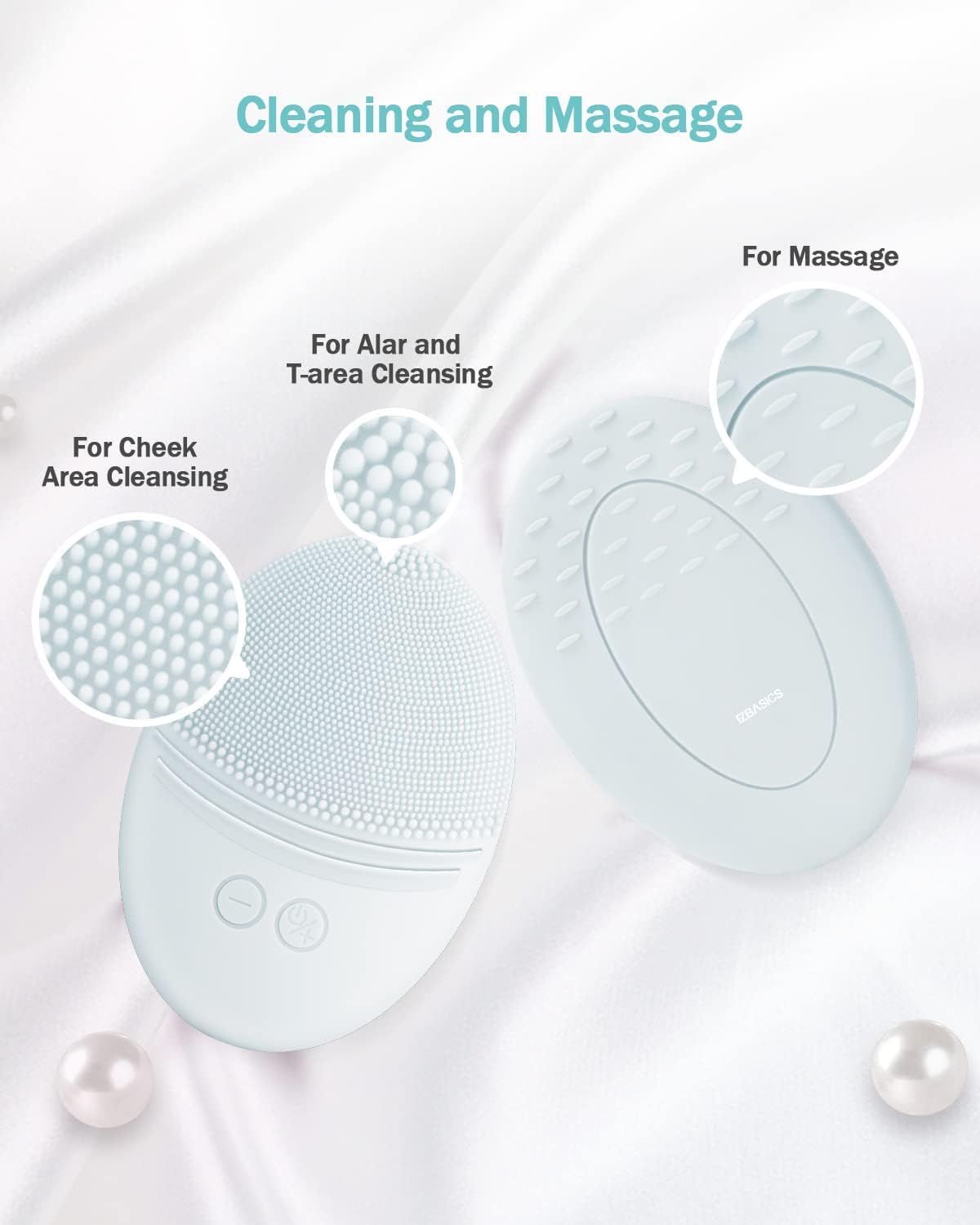 EZBASICS Sonic Facial Cleansing Brush Made with Ultra Hygienic Soft Silicone, Waterproof Sonic Vibrating Face Brush for Deep Cleansing, Gentle Exfoliating and Massaging, Inductive Charging Blue