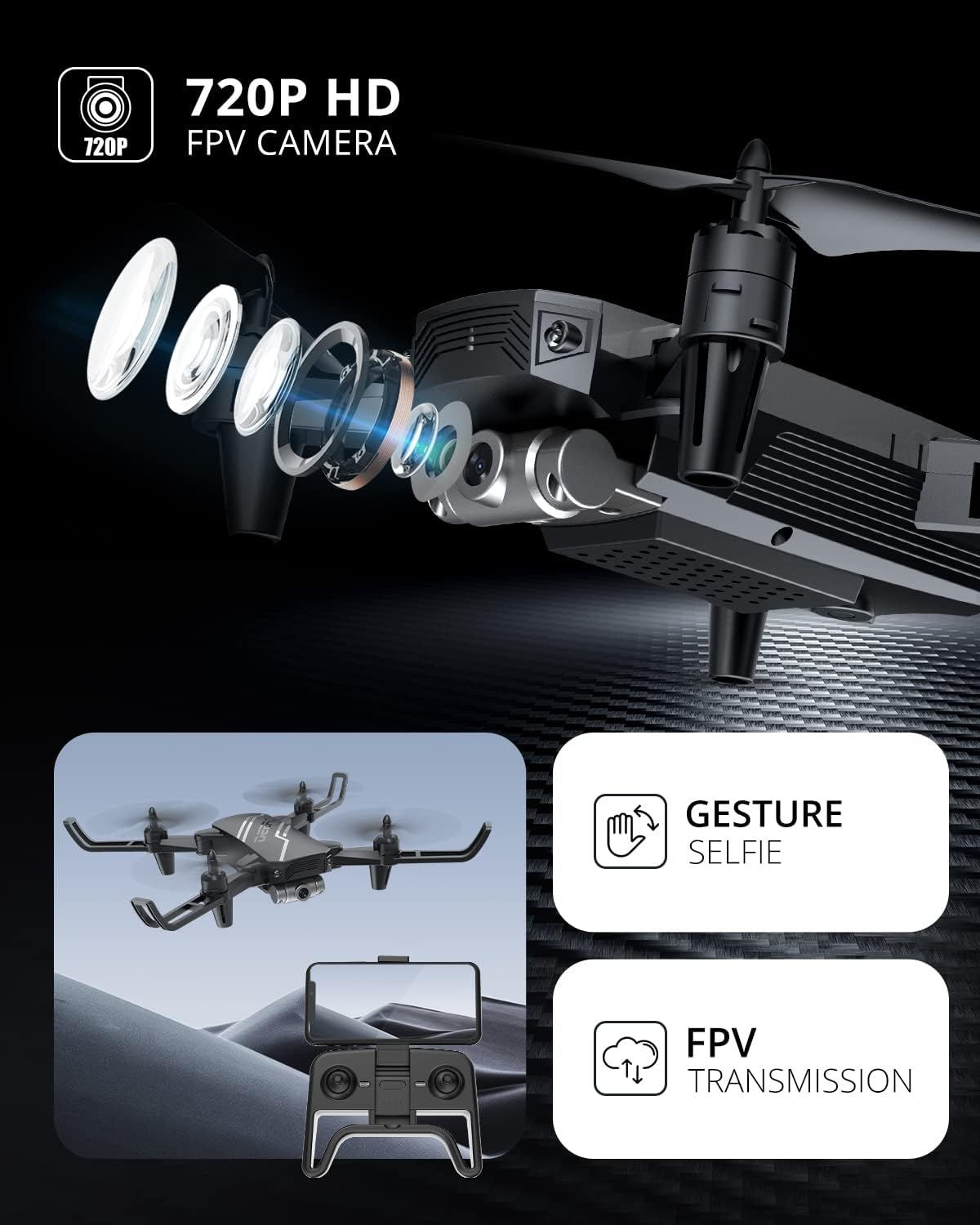 DEERC D20 Mini Drone Foldable for Kids with 720P HD FPV Camera Remote Control Toys Gifts for Boys Girls with Tap Fly,Auto Hover,Voice/Gesture Control,Speed Adjustment,2 Batteries,3D Flip