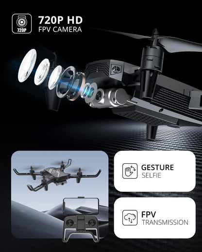 DEERC D20 Mini Drone Foldable for Kids with 720P HD FPV Camera Remote Control Toys Gifts for Boys Girls with Tap Fly,Auto Hover,Voice/Gesture Control,Speed Adjustment,2 Batteries,3D Flip