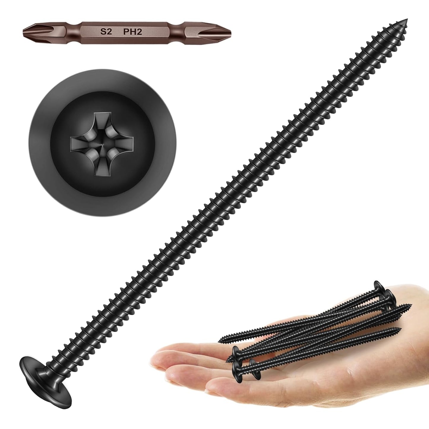 150Pcs #8 × 2" Black Screws for Wood, Phillips Truss Head Wood Screws, Quick Metal Self Tapping, Zinc Plated Steel, Truss Head Screws by Mywish