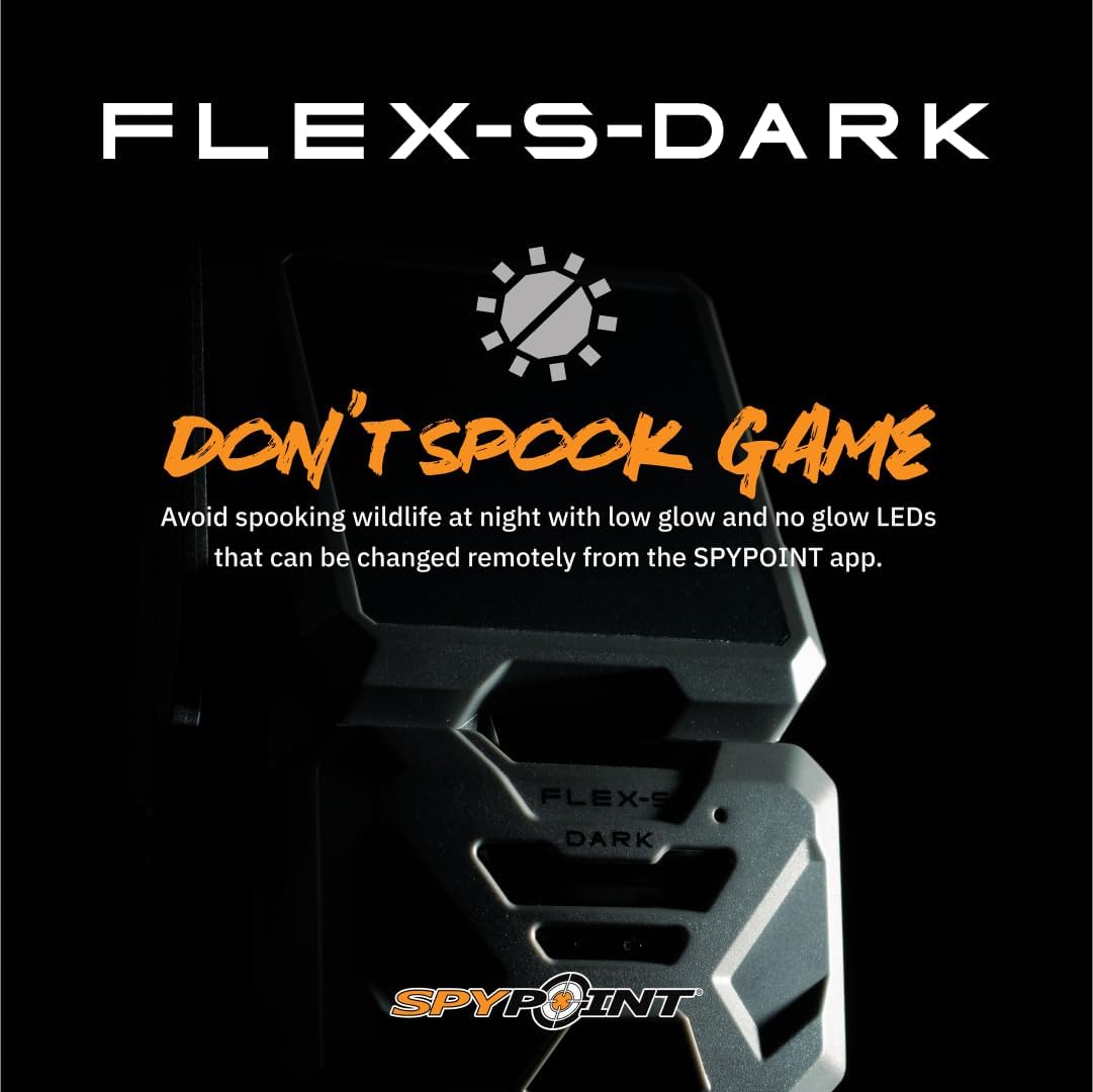 SPYPOINT Flex-S Dark Ultimate Pack Solar Outdoor Cellular Trail Camera - Integrated Solar Panel, No WiFi Needed, Night Vision Motion Activated, Dual-Sim LTE, 40MP Photos and 1080p w/Sound