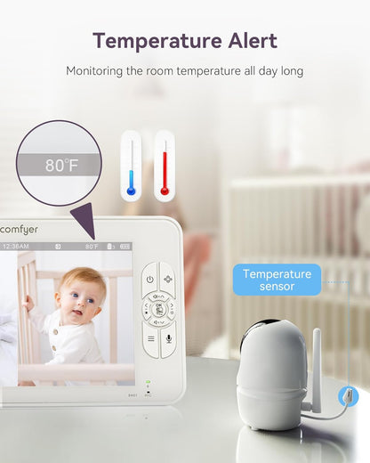 Comfyer 7" HD Split-Screen Baby Monitor with 2 Cameras, Video Baby Monitor with Camera and Audio, Flexible Bracket, Non-WiFi, VOX Mode, 2 Way Audio, Remote PTZ, Auto Night Vision