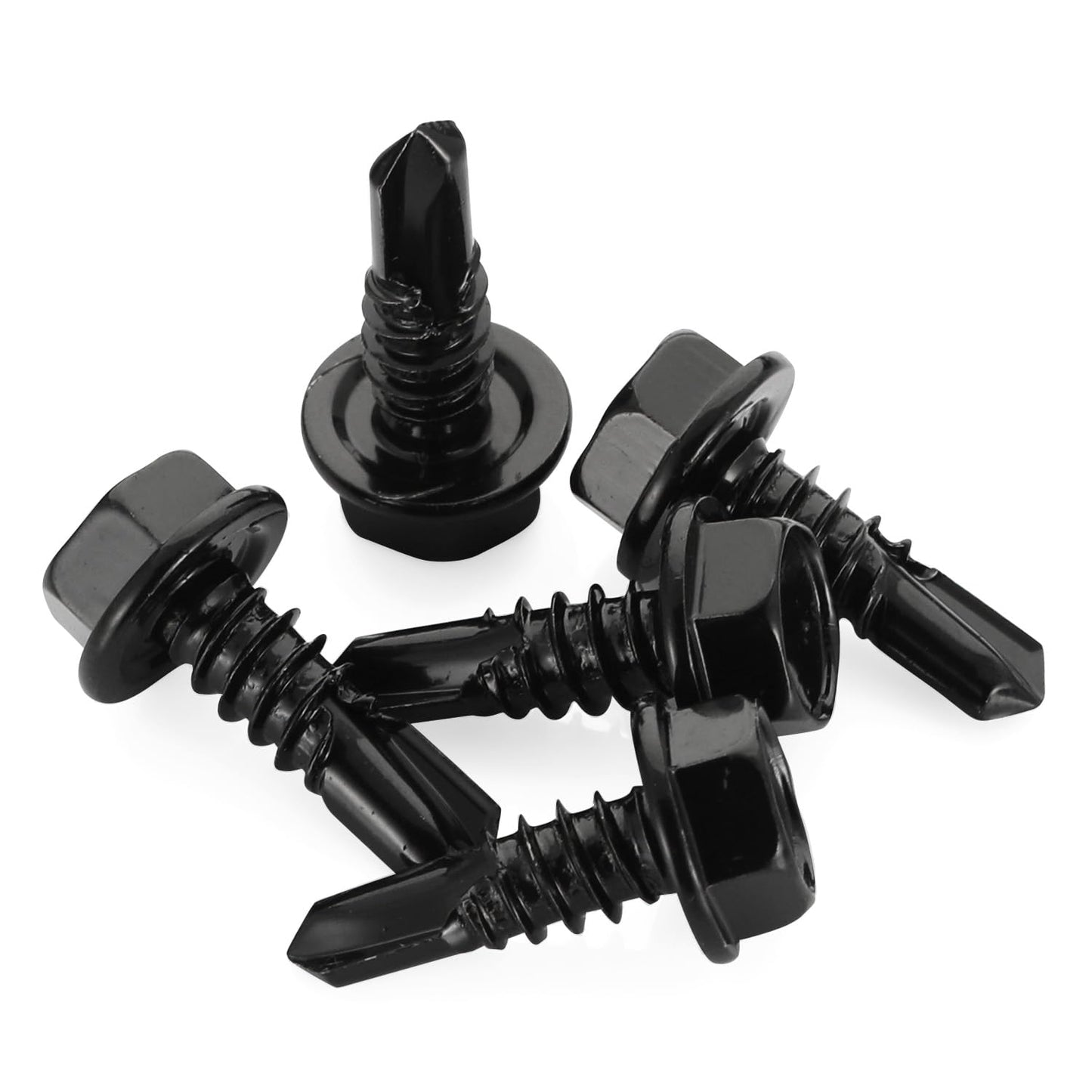 #10 x 1 Hex Washer Head Self Tapping Drilling Screws Black Oxidized, 410 Stainless Steel, 100 PCS