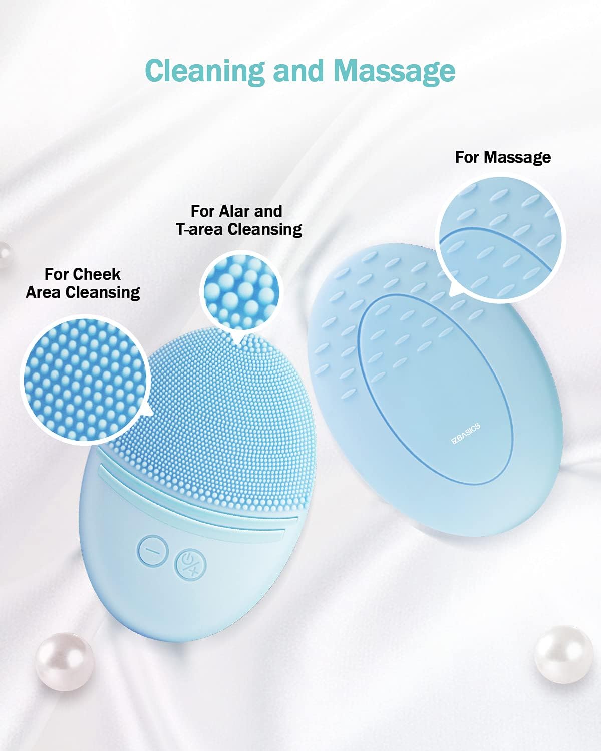 EZBASICS Sonic Facial Cleansing Brush Made with Ultra Hygienic Soft Silicone, Waterproof Sonic Vibrating Face Brush for Deep Cleansing, Gentle Exfoliating and Massaging, Inductive Charging Blue