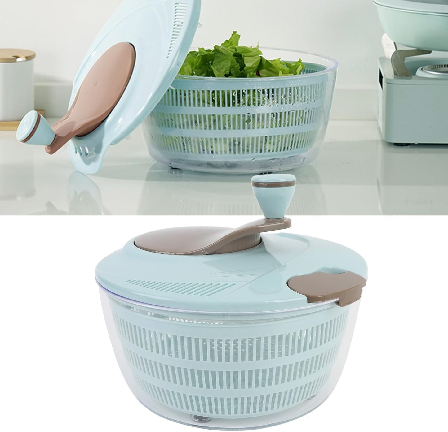 Salad Spinner Lettuce Dryer, Hand Crank Rotary Vegetable Dryer Veggie Washer with Colander, Vegetable Spinner Drain Basket, Vegetables Fruits Wash Spinner Bowl