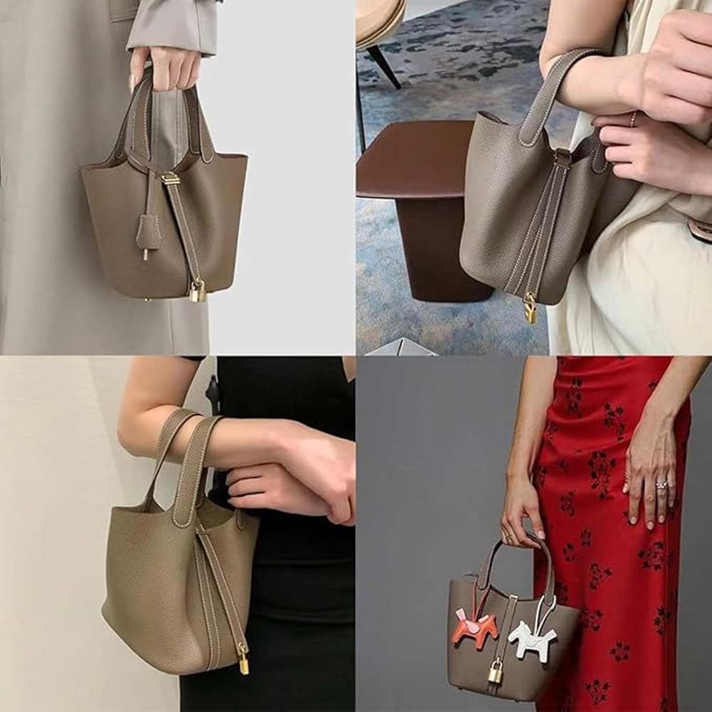 Purilite Select Genuine Leather Bucket Bag | Lock Design Satchel | Fashionable Handbag | Versatile Shoulder & Crossbody Bag