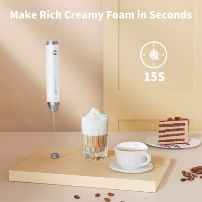 Maestri House Rechargeable Milk Frother, Handheld Electric Foam Maker Waterproof Detachable Stainless Steel Whisk Drink Mixer Foamer for Lattes, Cappuccino, No Stand (Black)，LunaFro NS