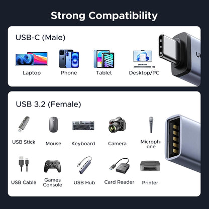 UGREEN USB C to USB Adapter 4 Pack, USB 3.2 10Gbps C Male to A Female Adapter Thunderbolt 4 3 OTG Compatible with iPhone15 16, MacBook Pro iPad Mac mini and More, Grey